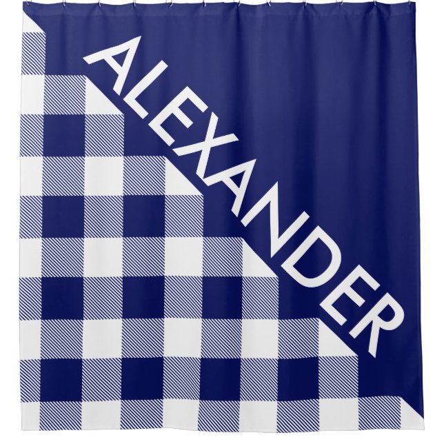 DYI Background Buffalo Navy Plaid 2 Bold Triangles Shower Curtain (Front)