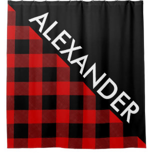 DYI BG, Black Buffalo Plaid 2 Bold Triangles Diag Shower Curtain
