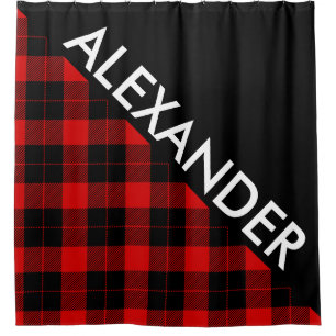 DYI BG, Black Plaid 2 Bold Triangles Diag Shower Curtain