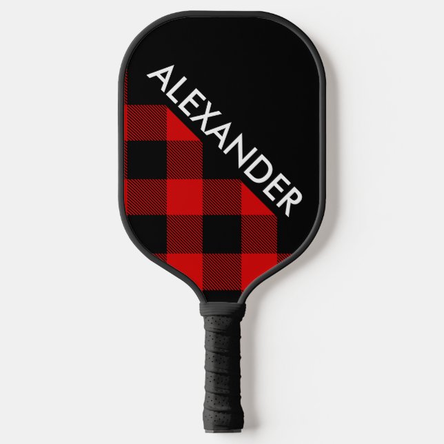 DYI Colours, Black Buffalo Plaid Red BG Black CB S Pickleball Paddle (Front)
