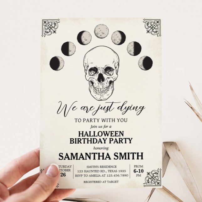 Dying to Party Skull Halloween Birthday Party Invitation (Dying to Party Skull Gothic Halloween Birthday Party Invitation)