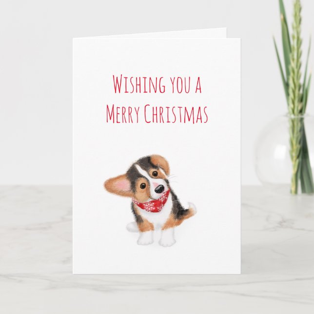 Dylan the corgi puppy Christmas card (Front)