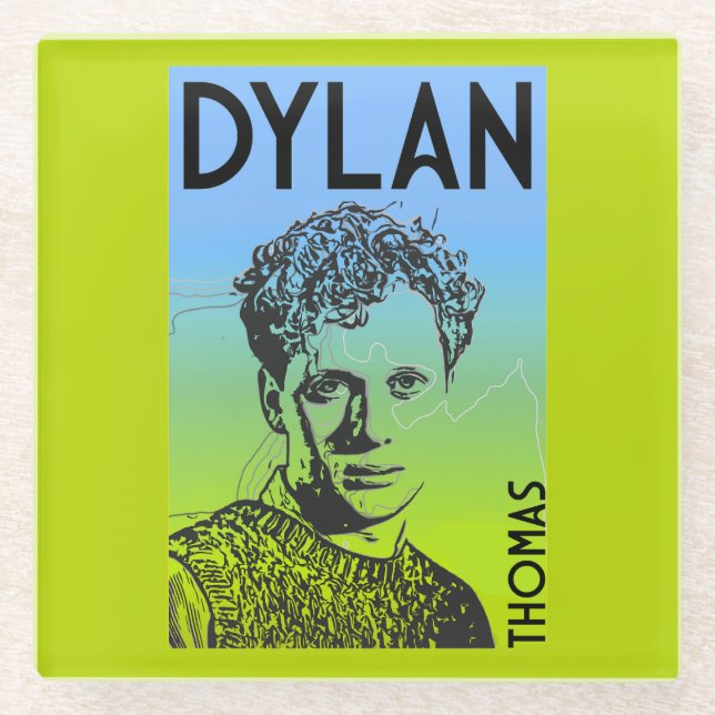 Dylan Thomas Welsh Poet Glass Coaster (Front)