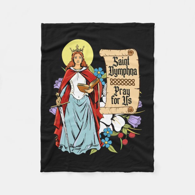 Dymphna Purity Lily Patron Saint Mental Health Cat Fleece Blanket (Front)