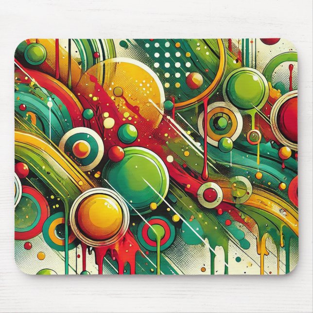 Dynamic Abstract Artwork with Colourful Circles Mouse Pad (Front)