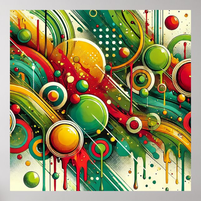 Dynamic Abstract Artwork with Colourful Circles Poster (Front)
