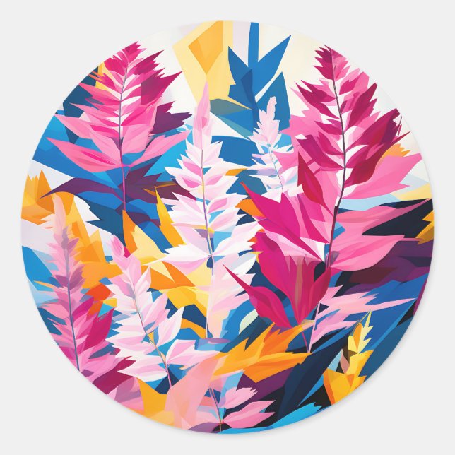 Dynamic Abstract Astilbe Flowers Classic Round Sticker (Front)