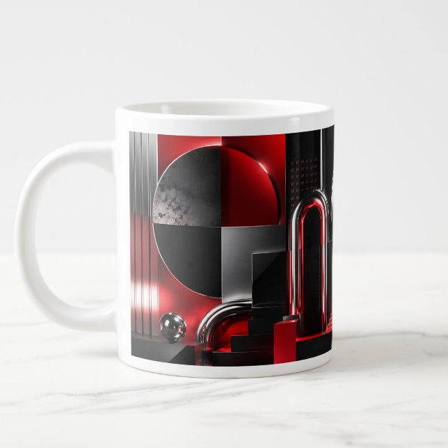 Dynamic Abstract Geometric Art Red And Black Gift Large Coffee Mug (Left)