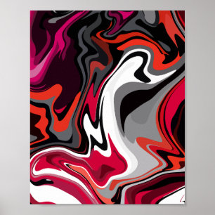 Dynamic Abstract Swirl of Red, Black, white & Grey Poster