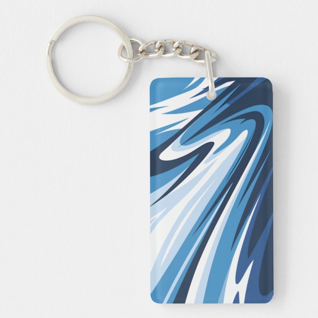 Dynamic Abstract Wave in Blue Hues Key Ring (Front)