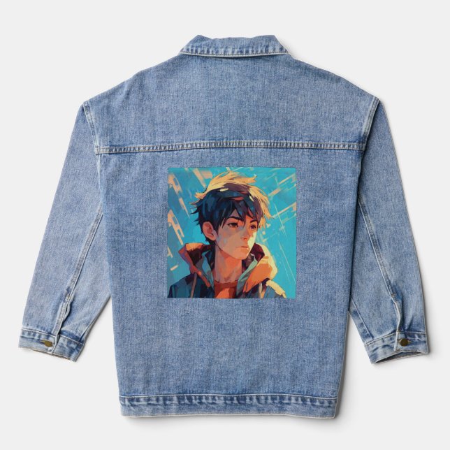 Dynamic Anime Power: Young Man Denim Jacket (Back)