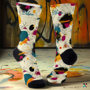 Dynamic Artistic Socks in Teal, Magenta & Yellow