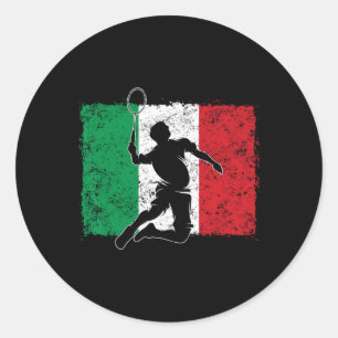Dynamic Badminton Player Italian Flag Leap Classic Round Sticker