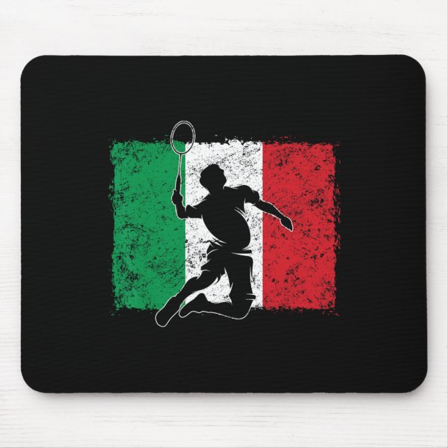 Dynamic Badminton Player Italian Flag Leap  Mouse Pad (Front)