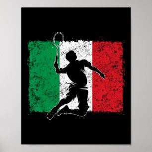 Dynamic Badminton Player Italian Flag Leap Poster