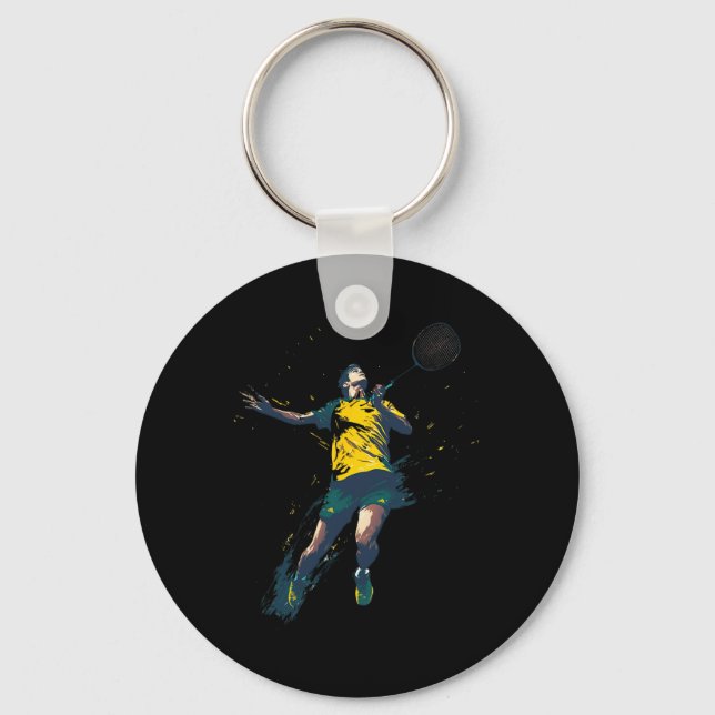 Dynamic Badminton Player Sports Design  Key Ring (Front)