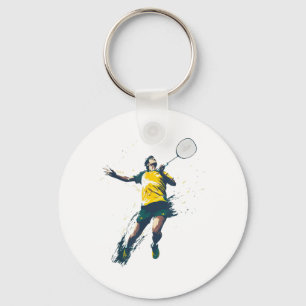 Dynamic Badminton Player Sports Design Key Ring