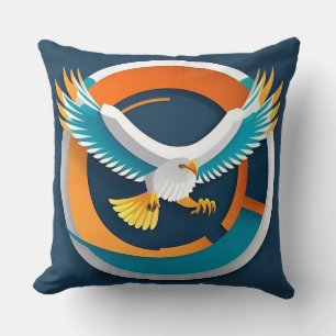 Dynamic Bald Eagle in Artistic Illustration Cushion