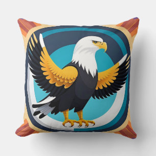 Dynamic Bald Eagle in Artistic Illustration Cushion