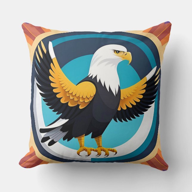 Dynamic Bald Eagle in Artistic Illustration Cushion (Front)