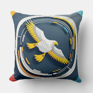 Dynamic Bald Eagle in Artistic Illustration Cushion