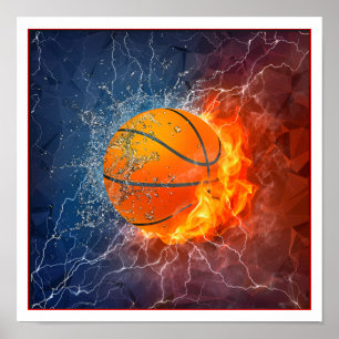 Dynamic Basketball Art Poster – Fire and Ice