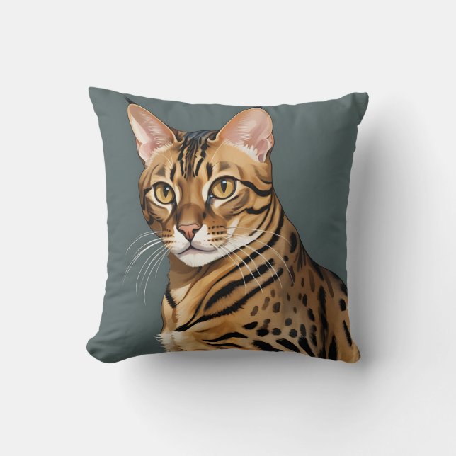 Dynamic Bengal Cat Portrait with Distinctive Spots Cushion (Front)