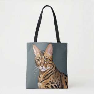 Dynamic Bengal Cat Portrait with Distinctive Spots Tote Bag