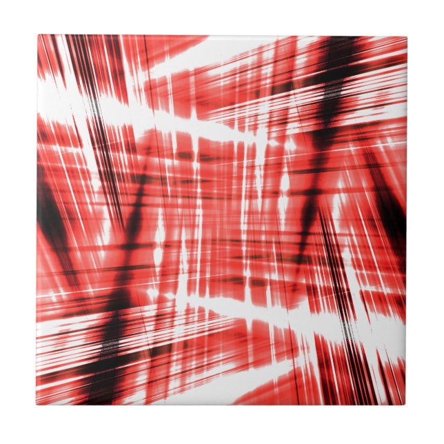 Dynamic black and red streaks ceramic tile (Front)