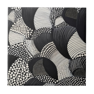 Dynamic Black White - Geometric Organic Flow Ceramic Tile