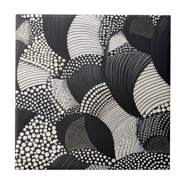 Dynamic Black White - Geometric Organic Flow Ceramic Tile (Front)