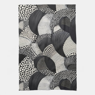 Dynamic Black White - Geometric Organic Flow Tea Towel