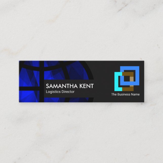 Dynamic Blue Polygon Global Logistics Manager Mini Business Card (Front)