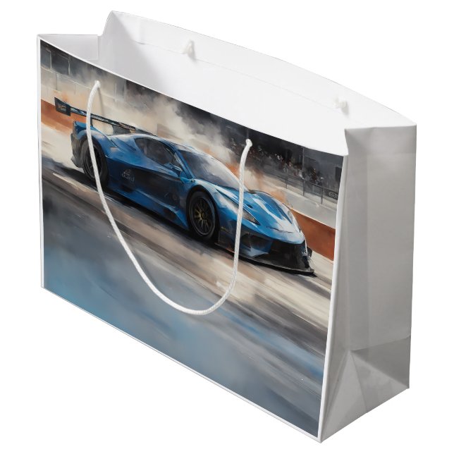 Dynamic Blue Urban Race Scene Large Gift Bag (Back Angled)