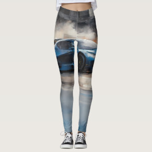 Dynamic Blue Urban Race Scene Leggings
