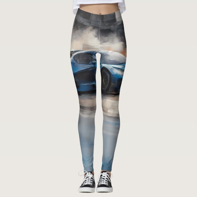 Dynamic Blue Urban Race Scene  Leggings (Front)
