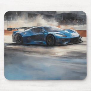 Dynamic Blue Urban Race Scene Mouse Pad