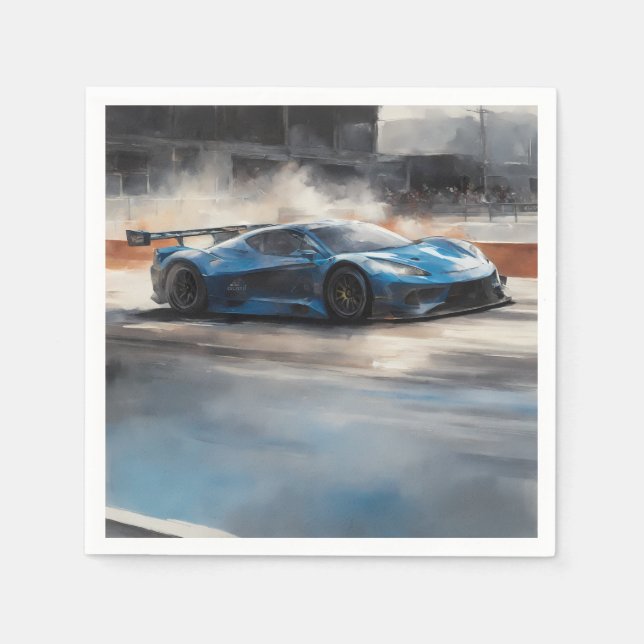 Dynamic Blue Urban Race Scene Napkin (Front)