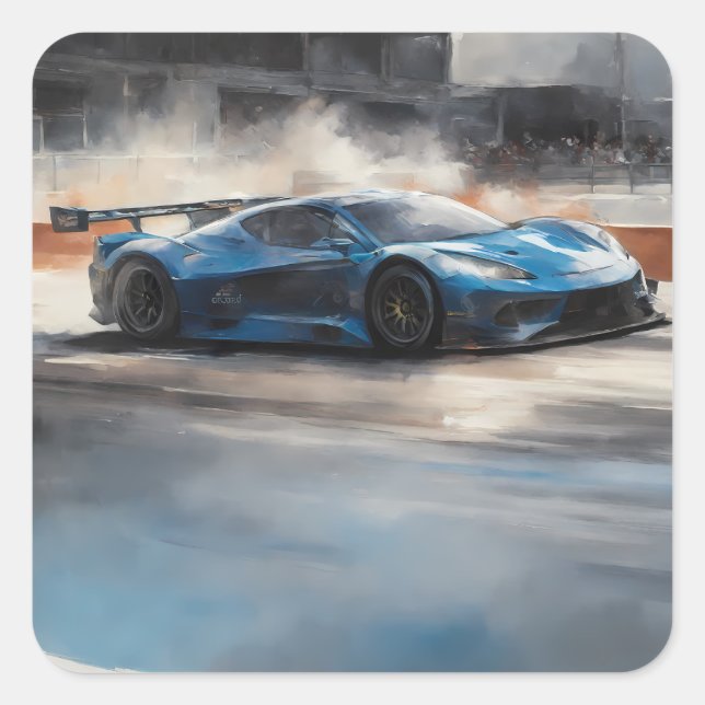 Dynamic Blue Urban Race Scene Square Sticker (Front)