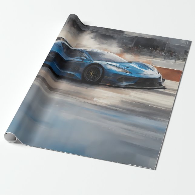 Dynamic Blue Urban Race Scene Wrapping Paper (Unrolled)