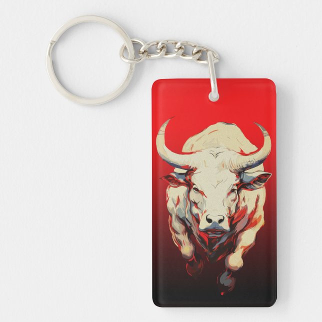 Dynamic Bull in Fiery Motion Key Ring (Front)