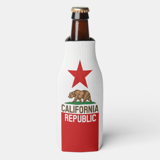 Dynamic California State Flag Graphic on a Bottle Cooler (Bottle Front)