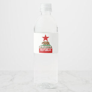 Dynamic California State Flag Graphic on a Water Bottle Label