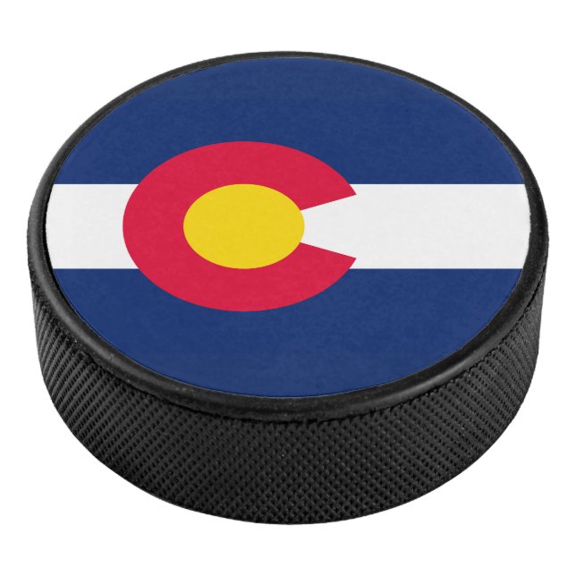 Dynamic Colorado State Flag Graphic on a Hockey Puck (3/4)