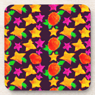 Dynamic Colourful Fruits and Stars Pattern Art Coaster
