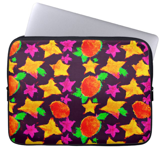 Dynamic Colourful Fruits and Stars Pattern Art Laptop Sleeve (Front)