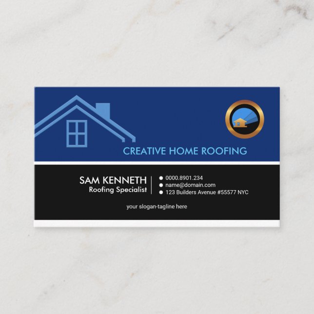 Dynamic Concise Retro Column Roofing Specialist Business Card (Front)