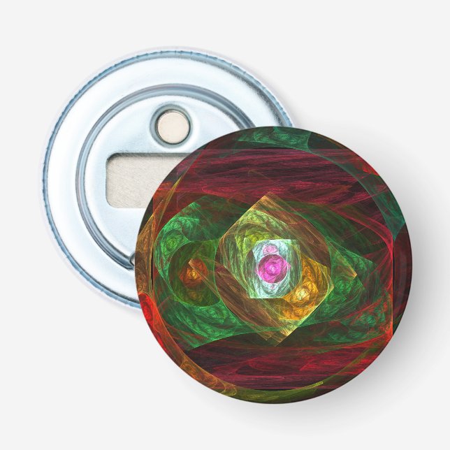 Dynamic Connections Abstract Art Button Bottle Opener (Front)