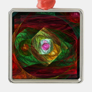 Dynamic Connections Abstract Art Square Metal Ornament