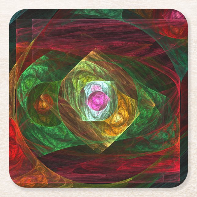 Dynamic Connections Abstract Art Square Paper Coaster (Front)
